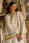 Buy_Dash And Dot_Ivory Polyester, Viscose Zari Round Neck Crushed Gota Weave Tunic _Online_at_Aza_Fashions