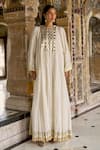 Shop_Dash And Dot_Ivory Polyester, Viscose Zari Round Neck Crushed Gota Weave Tunic _Online_at_Aza_Fashions