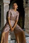 Shop_Dash And Dot_Gold Silk Banaras Tissue Drape Pant _at_Aza_Fashions