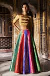Buy_Dash And Dot_Multi Color Brocade, Lurex Metallic Thread, Banaras Multicolour Flared Skirt _at_Aza_Fashions
