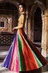 Dash And Dot_Gold Silk, Polyester, Lurex Embroidery, Banaras Multicolour Flared Skirt Set _Online_at_Aza_Fashions