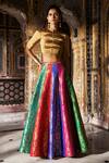 Buy_Dash And Dot_Gold Silk, Polyester, Lurex Embroidery, Banaras Multicolour Flared Skirt Set _at_Aza_Fashions
