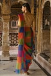 Shop_Dash And Dot_Multi Color Organza, Polyester Check Pre-draped Saree _at_Aza_Fashions