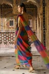 Buy_Dash And Dot_Gold Cotton, Polyester, Lurex Mandarin Multicolour Check Sari Drape Skirt Set _Online_at_Aza_Fashions