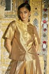 Buy_Dash And Dot_Gold Mandarin Collar Banaras Brocade Pant Set 