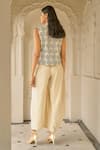 Shop_Dash And Dot_Beige Viscose, Linen, Cotton Embroidery Mandarin Collar, V-neck Waistcoat Set _at_Aza_Fashions