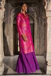 Shop_Dash And Dot_Fuchsia Polyester, Viscose Zari, Silk Brocade Jacket And Crushed Skirt Set _at_Aza_Fashions