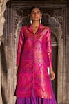 Shop Dash And Dot Fuchsia Polyester, Viscose Zari, Embroidery Silk Brocade Jacket Skirt Set Online at Aza Fashions Shop_Dash And Dot_Fuchsia Polyester, Viscose Zari, Embroidery Silk Brocade Jacket Skirt Set _Online_at_Aza_Fashions