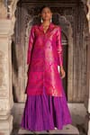 Shop Dash And Dot Fuchsia Polyester, Viscose Zari, Embroidery Silk Brocade Jacket Skirt Set at Aza Fashions Shop_Dash And Dot_Fuchsia Polyester, Viscose Zari, Embroidery Silk Brocade Jacket Skirt Set _at_Aza_Fashions