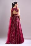 Shop Samyukta Singhania Red Net, Lycra Embroidery, Sequins Round Neck Hand Lehenga Set at Aza Fashions Shop_Samyukta Singhania_Red Net, Lycra Embroidery, Sequins Round Neck Hand Lehenga Set _at_Aza_Fashions