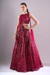 Shop Samyukta Singhania Red Net, Lycra Embroidery, Sequins Round Neck Hand Lehenga Set Online at Aza Fashions Shop_Samyukta Singhania_Red Net, Lycra Embroidery, Sequins Round Neck Hand Lehenga Set _Online_at_Aza_Fashions