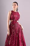 Samyukta Singhania Red Net, Lycra Embroidery, Sequins Round Neck Hand Lehenga Set at Aza Fashions Samyukta Singhania_Red Net, Lycra Embroidery, Sequins Round Neck Hand Lehenga Set _at_Aza_Fashions
