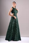 Samyukta Singhania Emerald Green Net, Lycra Sequins, Embroidery Round Neck Hand Lehenga Blouse Set Online at Aza Fashions Samyukta Singhania_Emerald Green Net, Lycra Sequins, Embroidery Round Neck Hand Lehenga Blouse Set _Online_at_Aza_Fashions