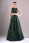 Buy Samyukta Singhania Emerald Green Net, Lycra Sequins, Embroidery Round Neck Hand Lehenga Blouse Set Online at Aza Fashions Buy_Samyukta Singhania_Emerald Green Net, Lycra Sequins, Embroidery Round Neck Hand Lehenga Blouse Set _Online_at_Aza_Fashions