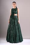 Buy Samyukta Singhania Emerald Green Net, Lycra Sequins, Embroidery Round Neck Hand Lehenga Blouse Set at Aza Fashions Buy_Samyukta Singhania_Emerald Green Net, Lycra Sequins, Embroidery Round Neck Hand Lehenga Blouse Set _at_Aza_Fashions