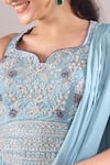Shop_Samyukta Singhania_Sky Blue Satin Beads, Embroidery, Stones Hand Draped Lehenga And Blouse Set _Online_at_Aza_Fashions