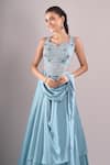 Samyukta Singhania_Sky Blue Satin Beads, Embroidery, Stones Hand Draped Lehenga And Blouse Set _at_Aza_Fashions
