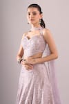 Shop_Samyukta Singhania_Purple Net Sequins, Embroidery Sweetheart Geometric Hand Blouse Lehenga Set _Online_at_Aza_Fashions