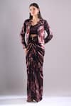Buy_Samyukta Singhania_Wine Satin, Organza Embroidery Sweetheart Printed Jacket And Draped Skirt Set _Online_at_Aza_Fashions