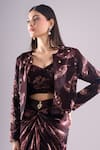 Samyukta Singhania_Wine Satin, Organza Embroidery Sweetheart Printed Jacket And Draped Skirt Set _at_Aza_Fashions