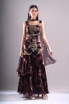 Buy_Samyukta Singhania_Brown Satin, Organza Embroidery, Sequins Printed Cut-out Kurta And Sharara Set _at_Aza_Fashions