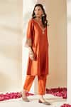 Mushio_Orange Chanderi Embroidery Keyhole Neck Svara Kurta _Online_at_Aza_Fashions