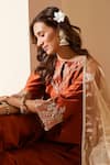 Mushio_Orange Chanderi Embroidery Keyhole Neck Svara Kurta _at_Aza_Fashions