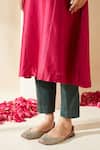 Shop_Mushio_Magenta Chanderi Embroidery, Zari Round Neck, Keyhole Floral Rashika Kurta _Online_at_Aza_Fashions