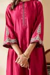 Mushio_Magenta Chanderi Embroidery, Zari Round Neck, Keyhole Floral Rashika Kurta _at_Aza_Fashions