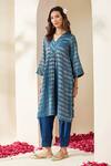 Buy_Mushio_Blue Chanderi Zari, Tassels, Embroidery Dark Stripe Embellished Pranita Kurta _at_Aza_Fashions