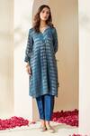 Mushio_Blue Chanderi Zari, Tassels, Embroidery Dark Stripe Embellished Pranita Kurta _Online_at_Aza_Fashions