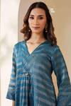 Buy_Mushio_Blue Chanderi Zari, Tassels, Embroidery Dark Stripe Embellished Pranita Kurta _Online_at_Aza_Fashions