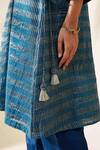 Buy_Mushio_Blue Chanderi Zari, Tassels, Embroidery Dark Stripe Embellished Pranita Kurta 