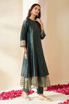 Buy_Mushio_Green Chanderi Embroidery Round Neck Royal Hand Embellished Nazneen Kurta _Online_at_Aza_Fashions