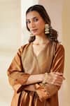 Buy_Mushio_Brown Chanderi Embroidery V-neck Hand Embellished Zohra Kurta _Online_at_Aza_Fashions