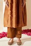 Mushio_Brown Chanderi Embroidery V-neck Hand Embellished Zohra Kurta _at_Aza_Fashions