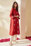 Shop_Mushio_Red Chanderi Embroidery, Tassels Round , Keyhole Dilruba Kurta _Online_at_Aza_Fashions