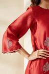 Buy_Mushio_Red Chanderi Embroidery, Tassels Round , Keyhole Dilruba Kurta 