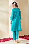 Shop_Mushio_Turquoise Chanderi Embroidery Keyhole , Round Organza Ruksaar Kurta _at_Aza_Fashions