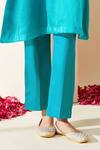 Buy_Mushio_Turquoise Chanderi Embroidery Keyhole , Round Organza Ruksaar Kurta _Online_at_Aza_Fashions