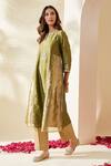 Buy_Mushio_Olive Green Chanderi Embroidery Round , Keyhole Mehreen Kurta _at_Aza_Fashions