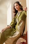 Buy_Mushio_Olive Green Chanderi Embroidery Round , Keyhole Mehreen Kurta _Online_at_Aza_Fashions