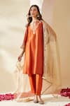 Buy_Mushio_Orange Chanderi, Cotton, Silk, Tissue Embroidery, Zari Keyhole Svara Kurta Set _at_Aza_Fashions