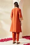 Shop_Mushio_Orange Chanderi, Cotton, Silk, Tissue Embroidery, Zari Keyhole Svara Kurta Set _at_Aza_Fashions