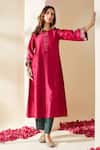 Mushio Magenta Chanderi, Cotton, Silk, Tissue Embroidery, Floral Rashika Kurta Set Online at Aza Fashions Mushio_Magenta Chanderi, Cotton, Silk, Tissue Embroidery, Floral Rashika Kurta Set _Online_at_Aza_Fashions