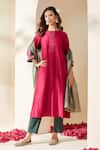 Buy Mushio Magenta Chanderi, Cotton, Silk, Tissue Embroidery, Floral Rashika Kurta Set at Aza Fashions Buy_Mushio_Magenta Chanderi, Cotton, Silk, Tissue Embroidery, Floral Rashika Kurta Set _at_Aza_Fashions