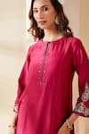 Mushio Magenta Chanderi, Cotton, Silk, Tissue Embroidery, Floral Rashika Kurta Set at Aza Fashions Mushio_Magenta Chanderi, Cotton, Silk, Tissue Embroidery, Floral Rashika Kurta Set _at_Aza_Fashions