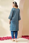 Shop_Mushio_Blue Chanderi, Crepe, Tissue Embroidery, Stripe Embellished Pranita Kurta Set _at_Aza_Fashions