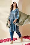Shop_Mushio_Blue Chanderi, Crepe, Tissue Embroidery, Stripe Embellished Pranita Kurta Set _Online_at_Aza_Fashions