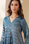 Buy_Mushio_Blue Chanderi, Crepe, Tissue Embroidery, Stripe Embellished Pranita Kurta Set 
